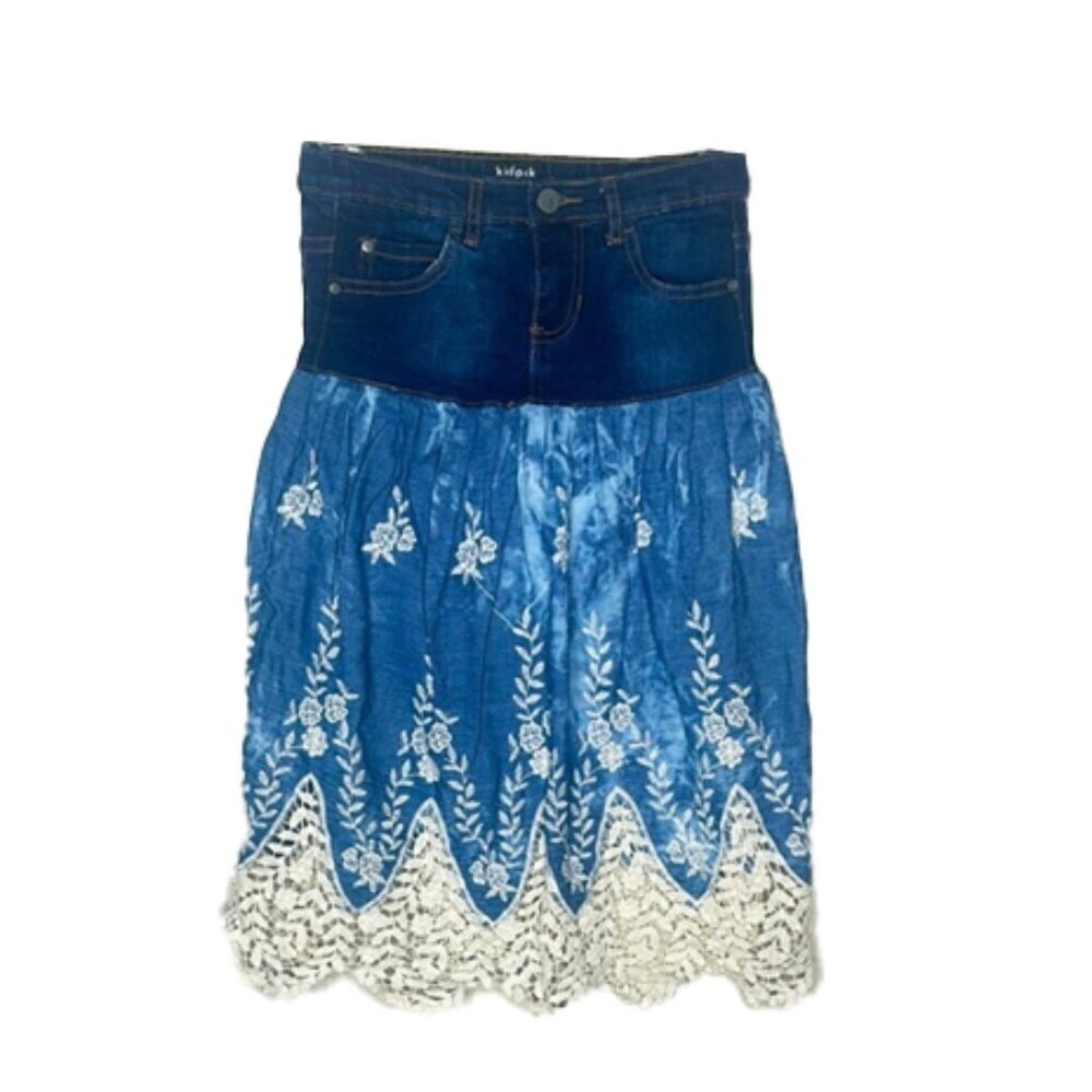 ❤️ KIDPIK Blue and White tie-dye  Embroidered Skirt girls 8